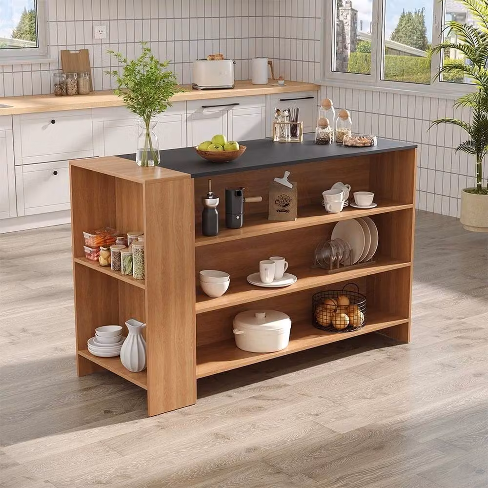 FLAVORA Wooden Breakfast Bar Table and Kitchen Island with Storage in Brown, W/D/H: 100 x 60 cm – 3
