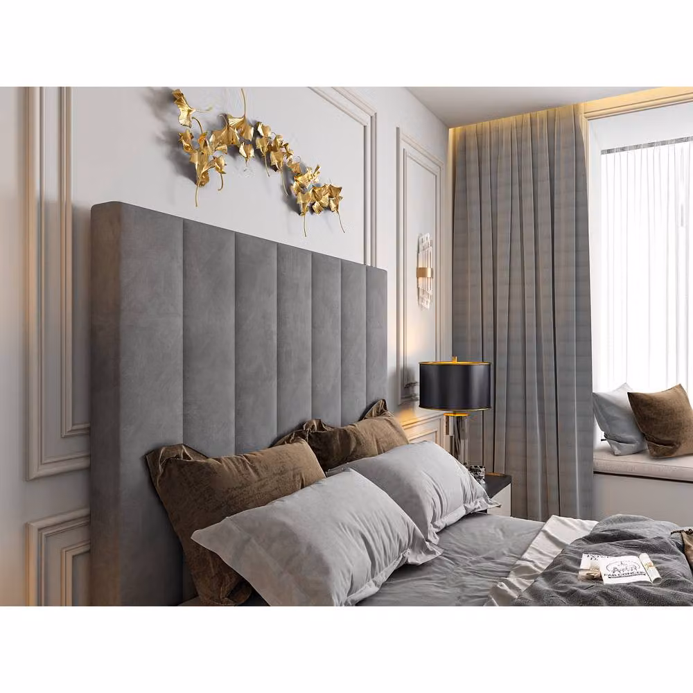 KDMD Vogue Bespoke Double Bed Frame in Grey Upholstered Soft Velvet with Lift Up Base, W/D/H: 140 x 200 cm – 2