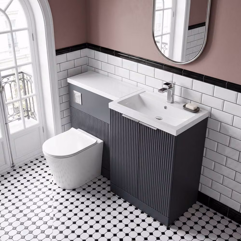 Balterley Tixall 2 Door Vanity WC Unit with Poly Basin, Right Handed, Dark Grey, Width: 110 cm – 3