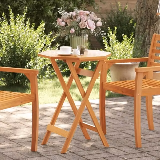 Berkfield Home Folding Acacia Wood Garden Table in Brown, W/D/H: 60 x 60 x 75 cm – 1