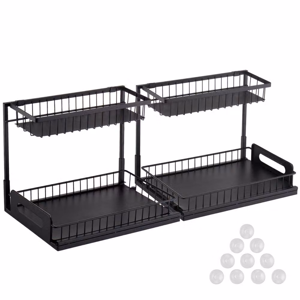 VEVOR 2 Tier Pull Out Cabinet Organizer, Black, W: 27.18 cm, D: 36.07 cm, H: 10.7 cm – 8