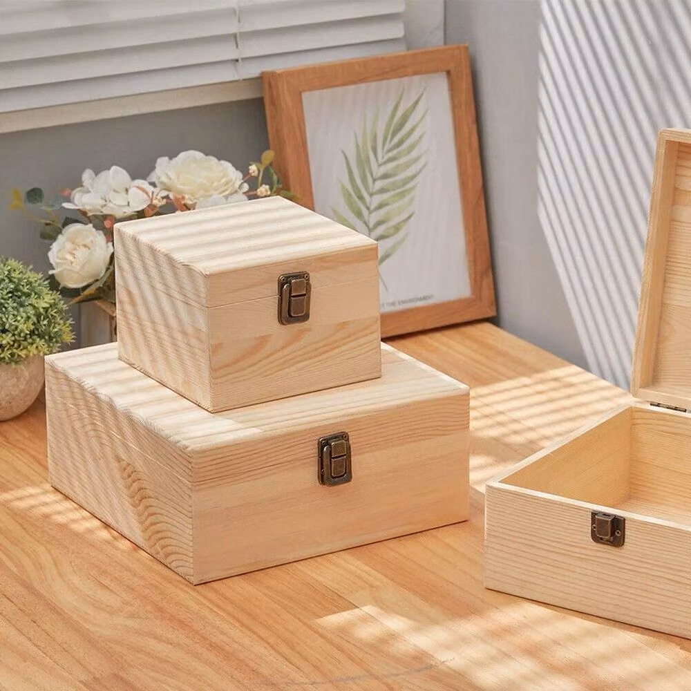 FLAVORA Solid Wood Storage Chest with Lid in Beige, W/D/H: 19.5 x 19.5 x 10 cm – 2