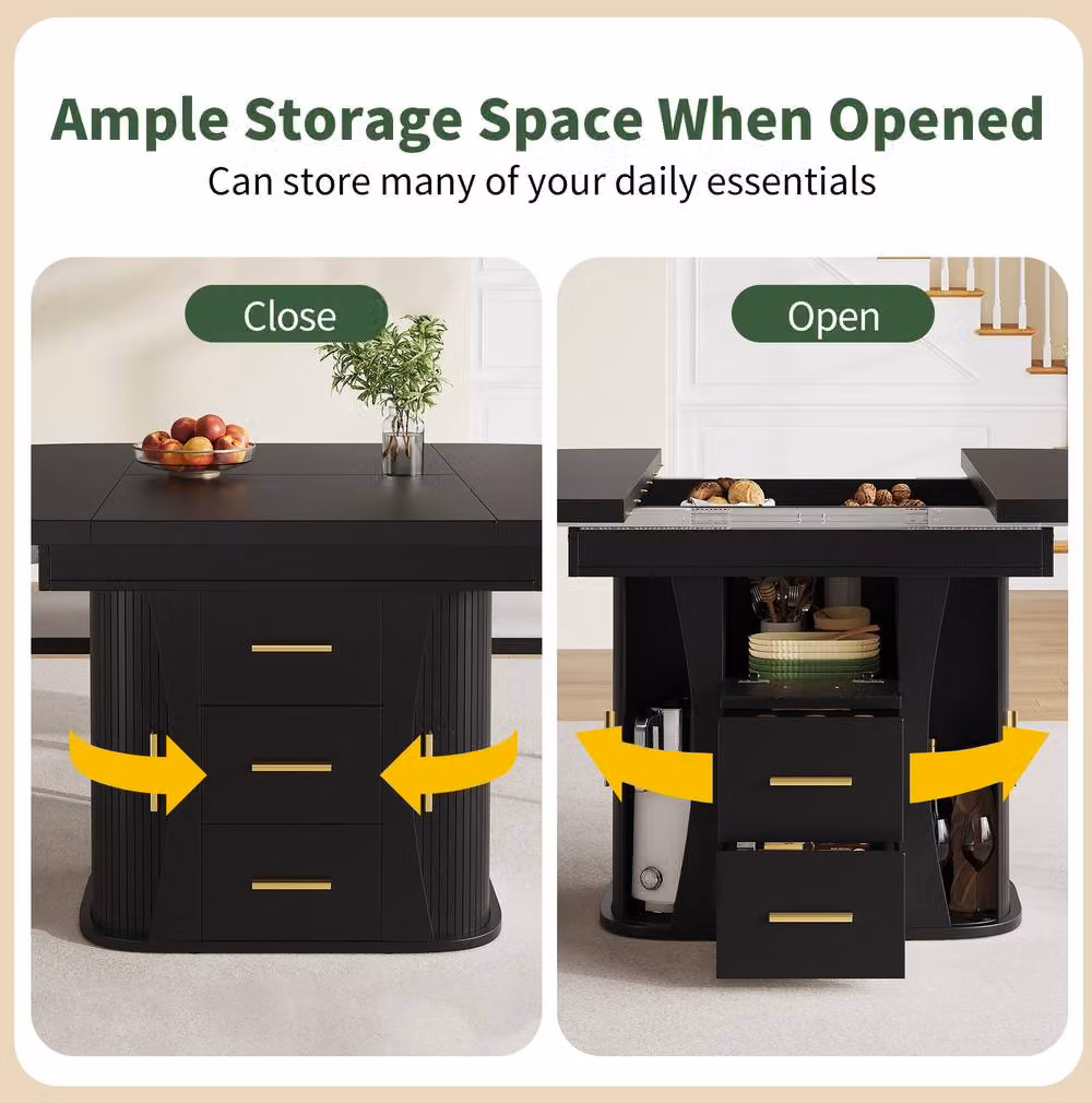 STILVORA Extendable Side Table with Storage and Lift Mechanism in Black – 6