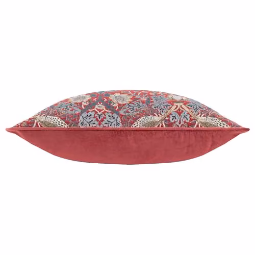 Morris & Co. Strawberry Thief Feather Rich Filled Jacquard Velvet Cushion, Berry, W/D/H: 55 x 55 x 55 cm – 3