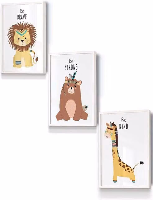 ARTZE Nursery Tribal Lion, Bear and Giraffe Quote Framed Wall Art, Multicolour, W: 33 cm, H: 45 cm, D: 2 cm