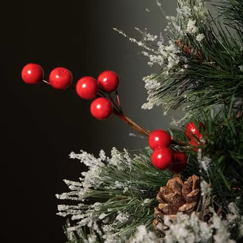 Samuel ALEXANDER 50cm Mini Christmas Tree in Burlap Base with Frosted Tips and Red Berries in Green and Red – 3