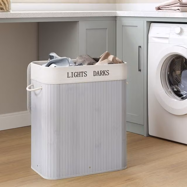 SONGMICS 100L Laundry Basket in Grey and Rustic Brown, W/D/H: 40 x 30 x 80 cm