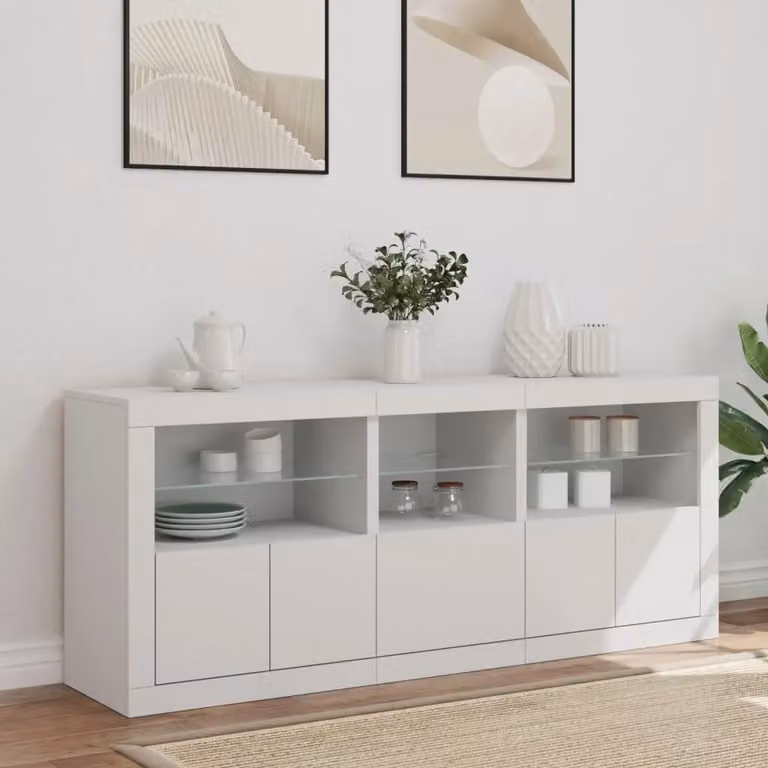 Berkfield Home Modern Glossy White Sideboard with Integrated LED Lighting W: 162 cm, D: 37 cm, H: 67 cm