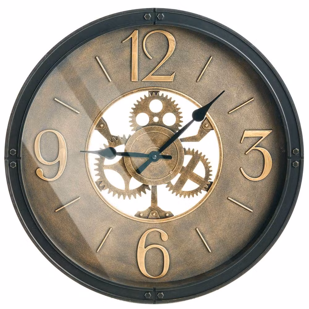 Wyld and Coco Heritage Vintage Round Analog Wall Clock, Black, Diameter: 50 cm – 2