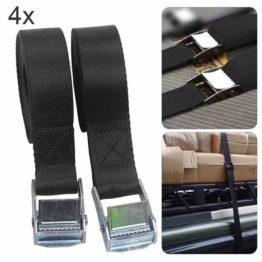 SPETLEK 4-Piece Black Ratchet Lashing Straps for Cargo and Luggage Tie Down – 4