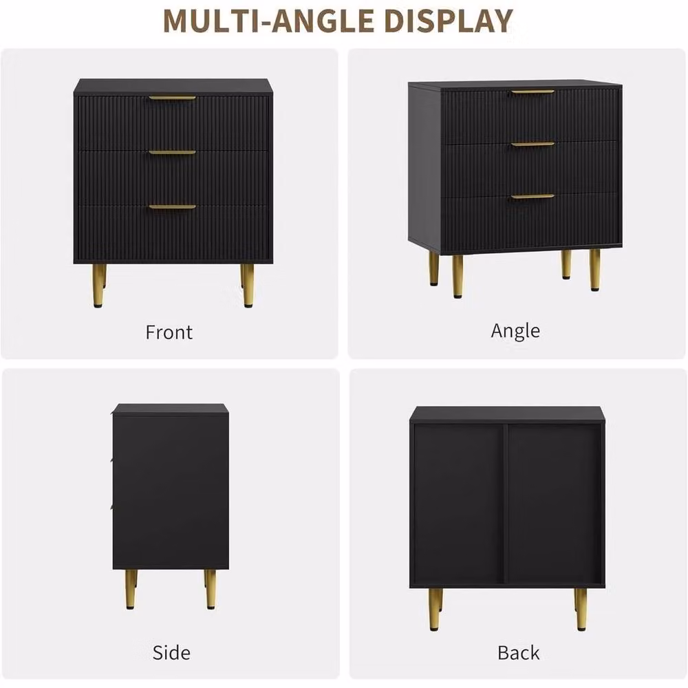 KORVIXA 3-Drawer Chest of Drawers Storage Organiser in Black and Gold – 3