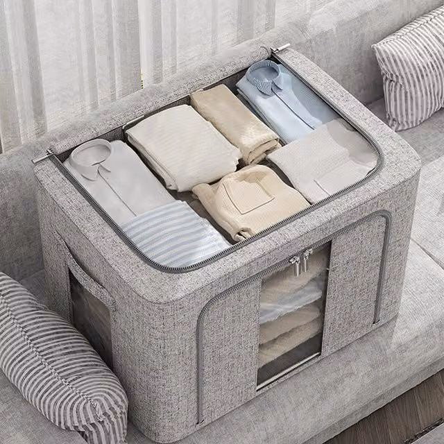 Livingandhome Foldable Clothes Storage Bag with Lid, Grey