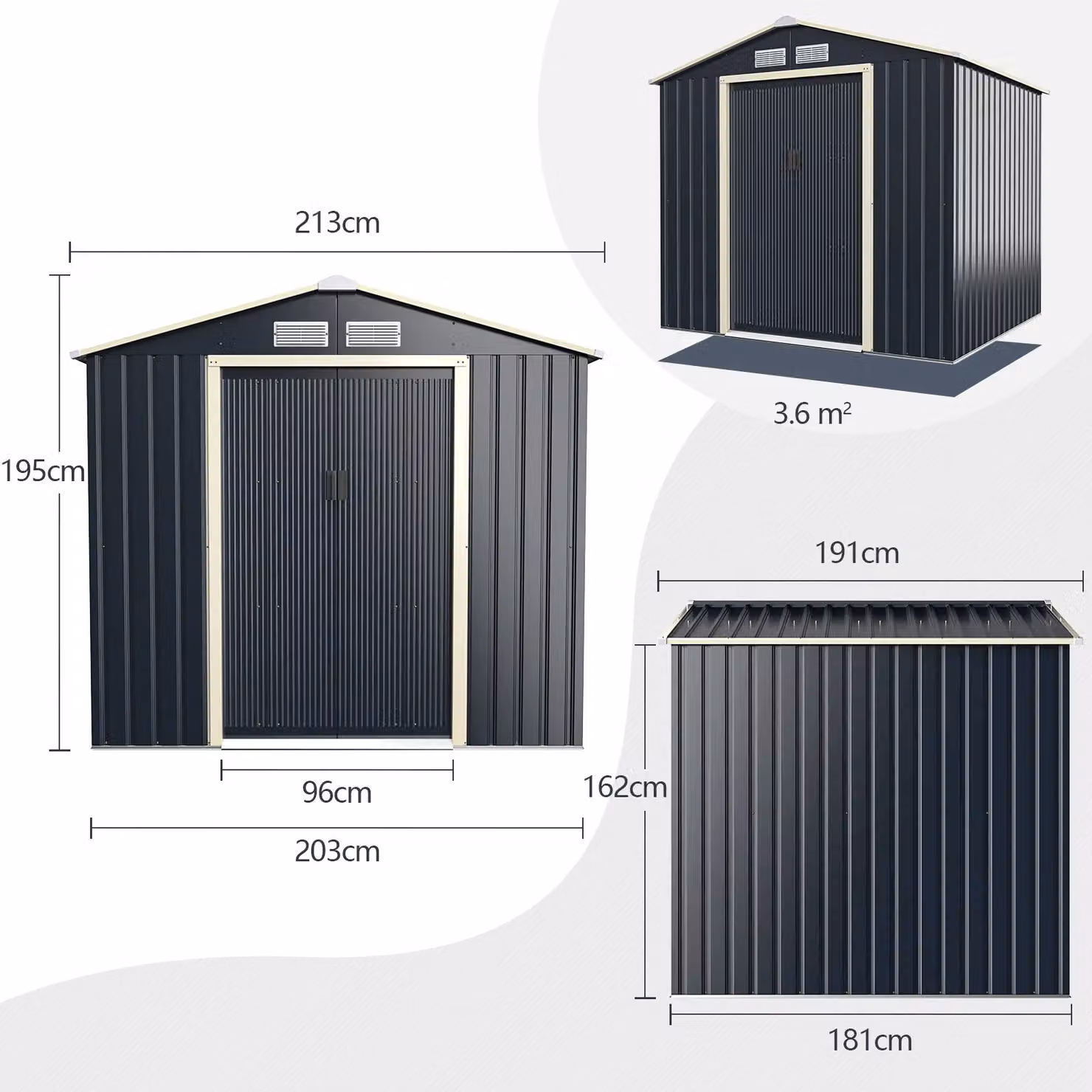 Costway Metal Storage Shed and Extension Kit in Grey with Lockable Sliding Doors and Side Vent – 2