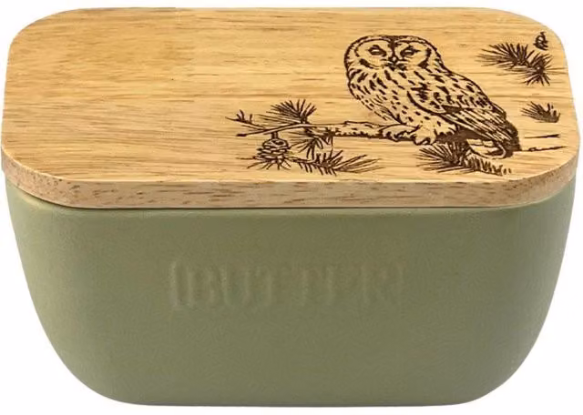 Selbrae House Tawny Owl Ceramic Butter Dish in Light Green