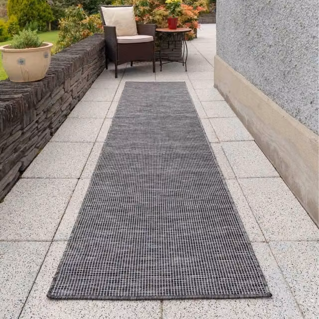 The Rug House Grey Flat Weave Indoor Outdoor Area Rug, W: 240 cm, D: 68 cm