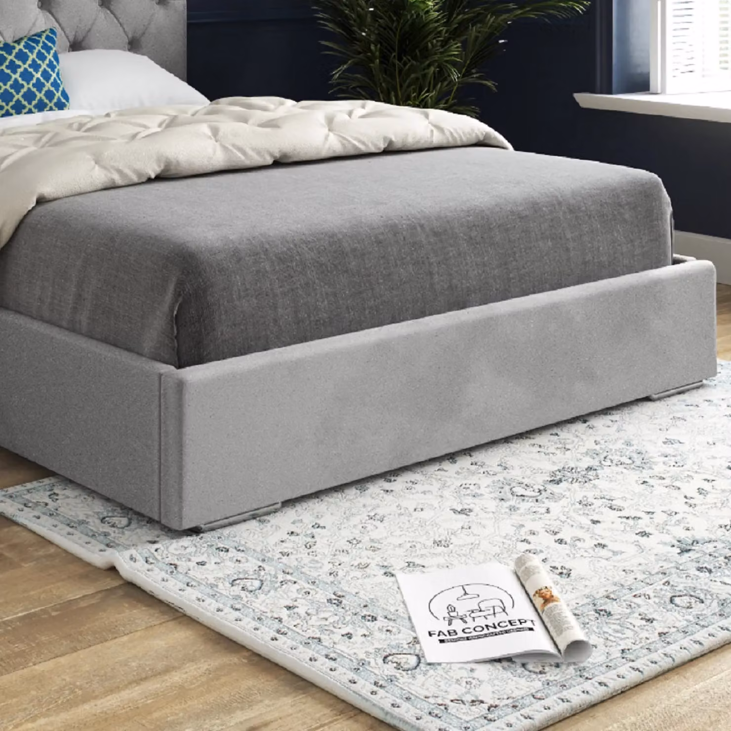 KDMD Alma Chesterfield Upholstered Velvet Bed Frame in Grey, W/D/H: 120 x 200 cm – 3