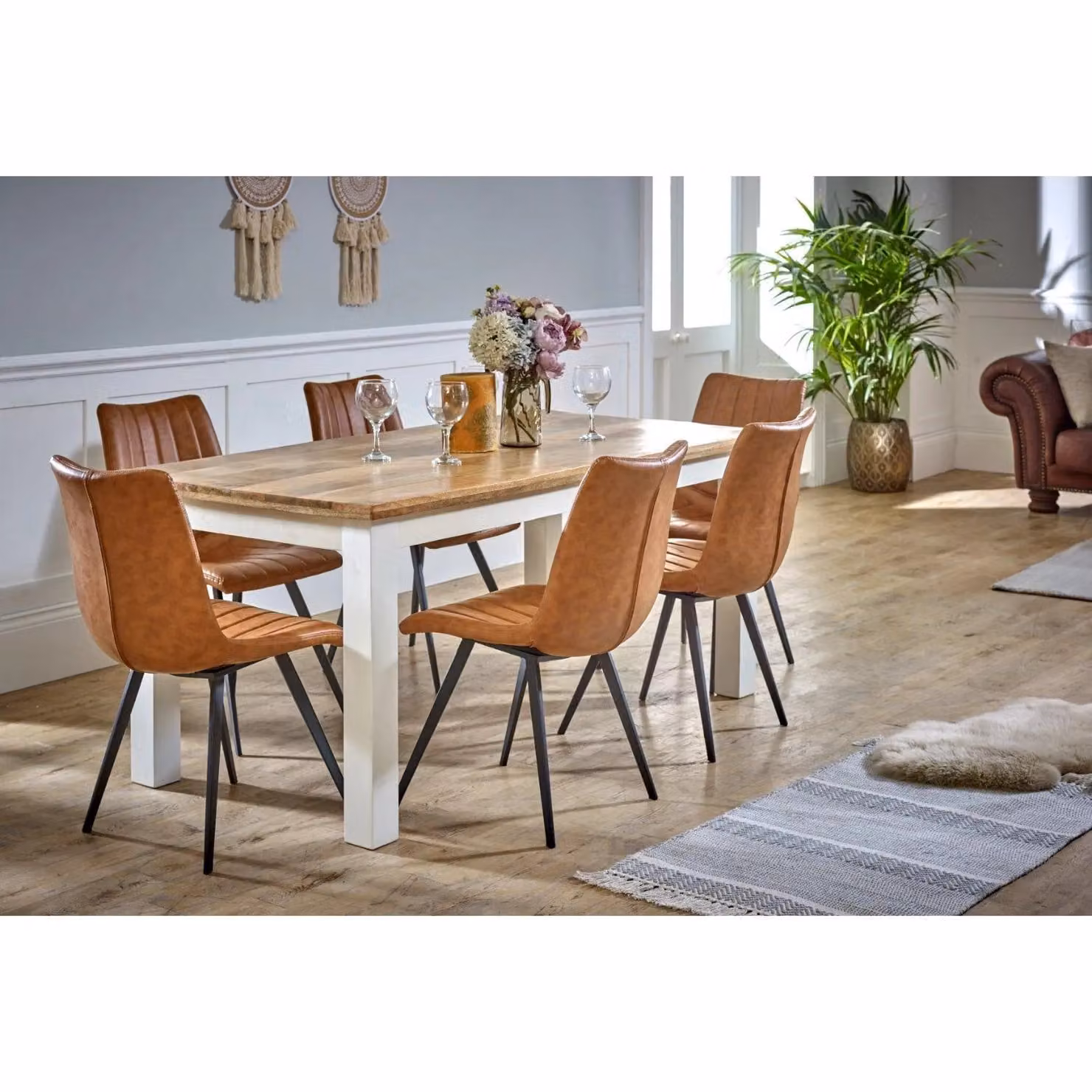 IH Design Curley White Mango Wood Rectangular Dining Table W: 170 cm, D: 85 cm, H: 76 cm – 2