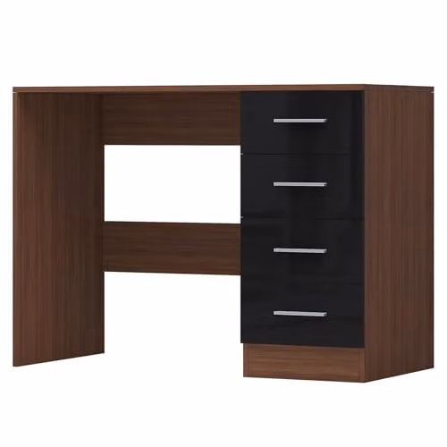 Reflect 4 Drawer High Gloss Desk in Black Gloss and Walnut, H: 72 cm x W: 99 cm x D: 39.5 cm – 3