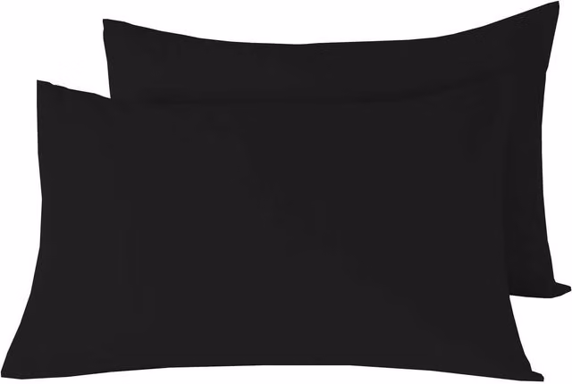 NewEdgeBlinds Basics Pair of Breathable Plain Black Cotton and Polyester Pillowcases