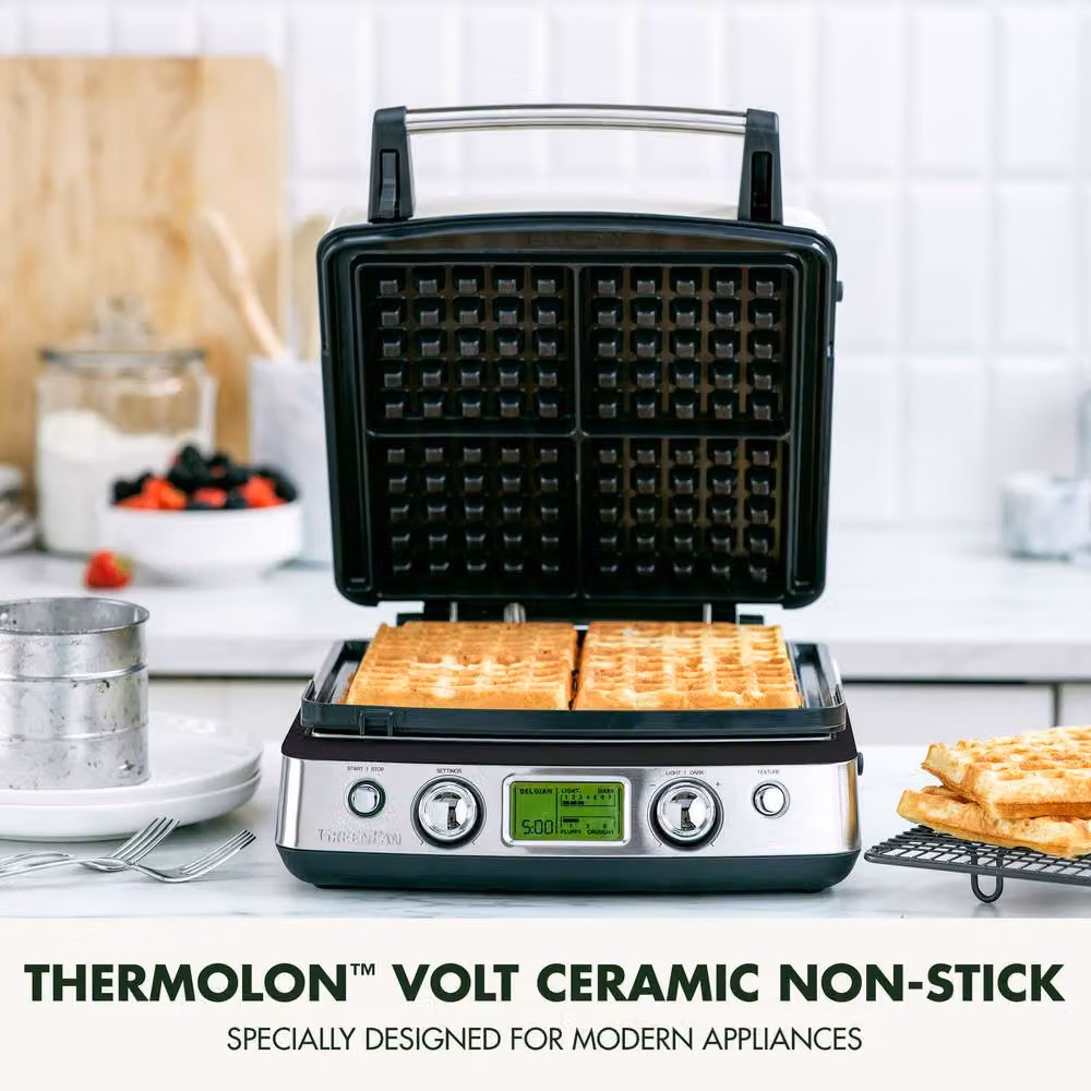 GreenPan Elite Belgian Waffle Maker with Removable Ceramic Non-Stick Plates and Digital Display in Black – 2