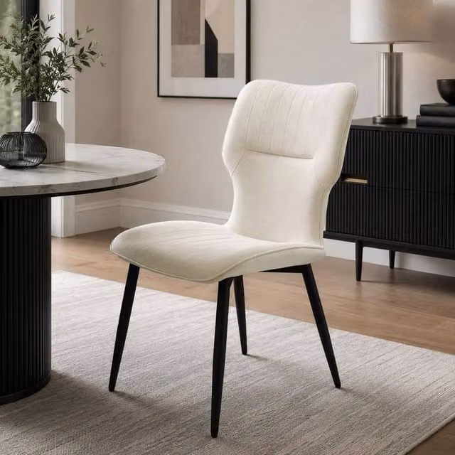 Stratus Interiors Windsor Winged Velvet Dining Chair in Cream with Black Legs