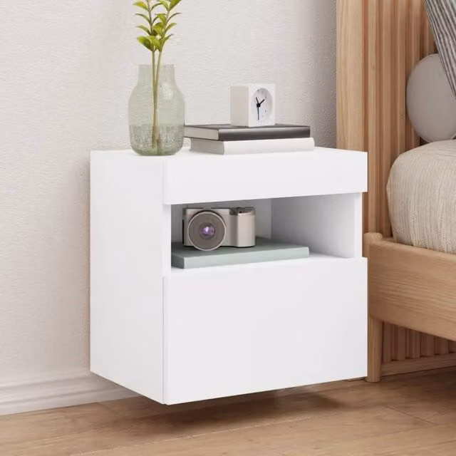 Berkfield Home Modern White TV Wall Cabinets with Integrated LED Lighting, 2 Piece Set, W/D/H: 40 x 30 x 40 cm