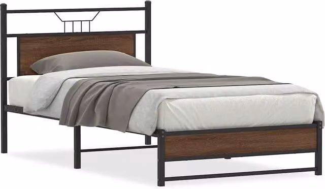 Berkfield Home Brown Oak Bed Frame in Engineered Wood W/D/H: 190 x 100 x 91.5 cm