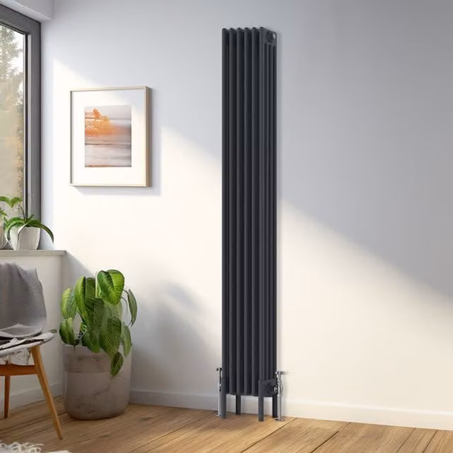 Right Radiators Anthracite Cast Iron 4 Column Vertical Radiator, H 180 cm x W 29 cm x D 29 cm