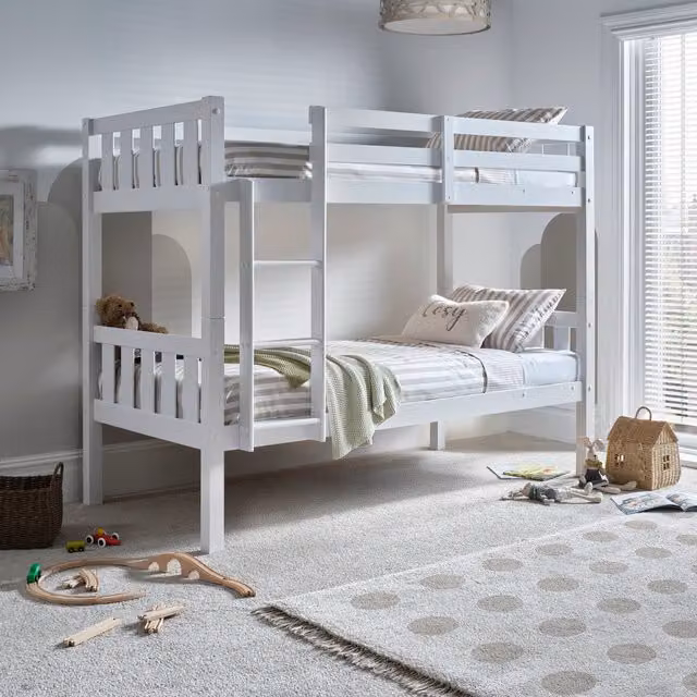 Bedmaster Icon White Solid Wood Bunk Bed with Spring Mattresses for Children