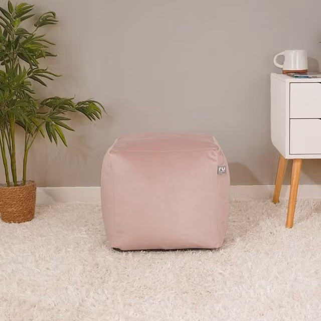 rucomfy Velvet Cube Bean Bag Pouffe in Pale Pink – 1