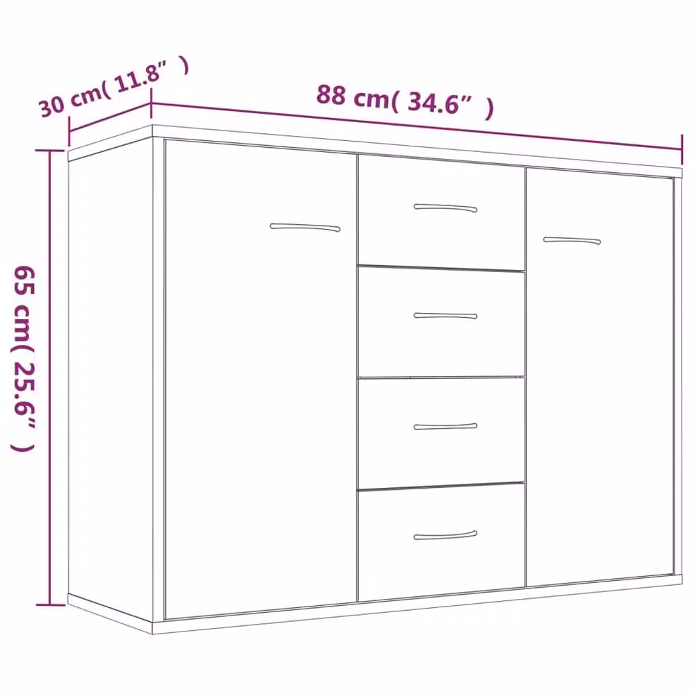 Berkfield Home Grey Sonoma Sideboard in Engineered Wood, W/D/H: 88 x 30 x 65 cm – 2