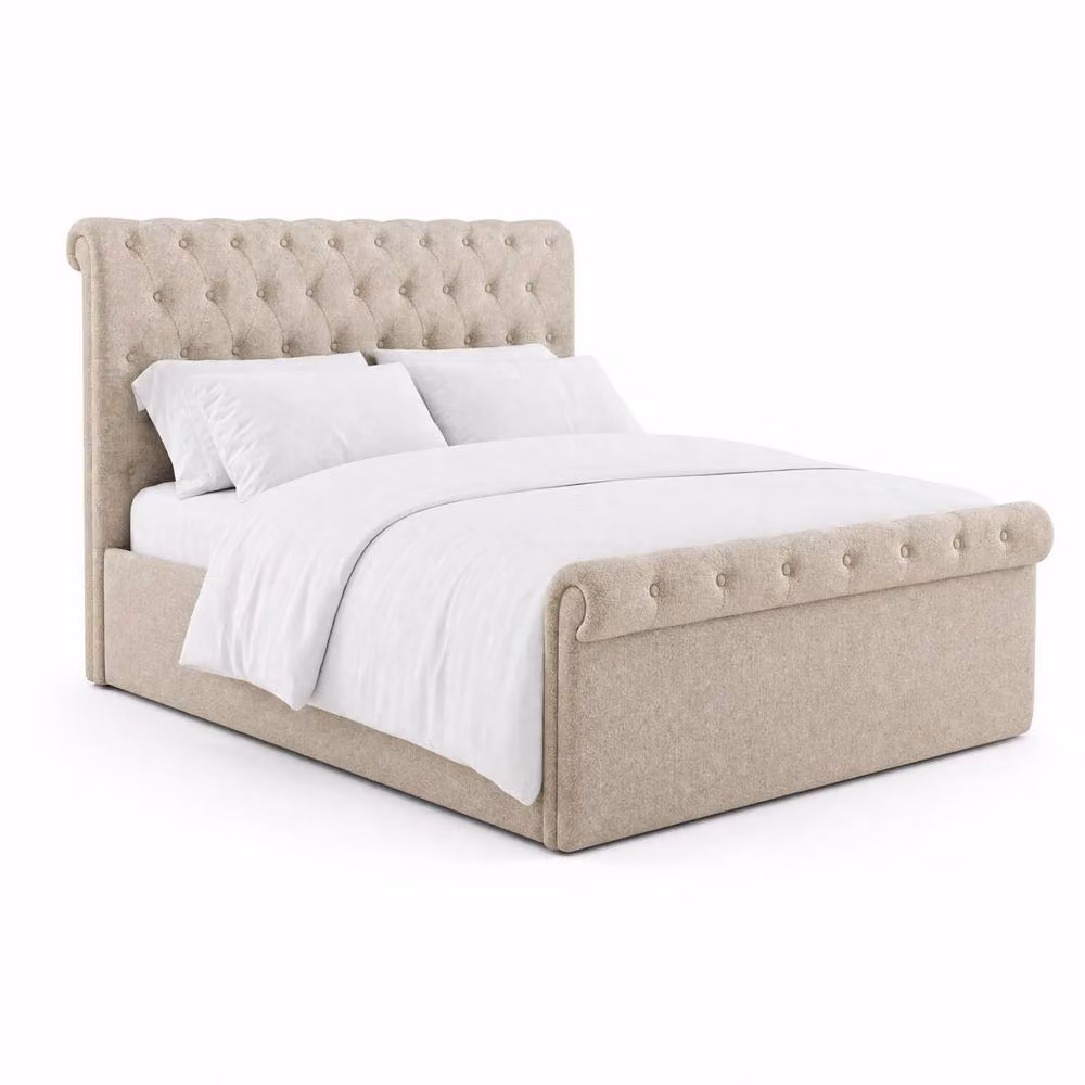 FWStyle Abbey Upholstered Ottoman Bed Frame in Beige, W/D/H: 140 x 200 x 154 cm – 2