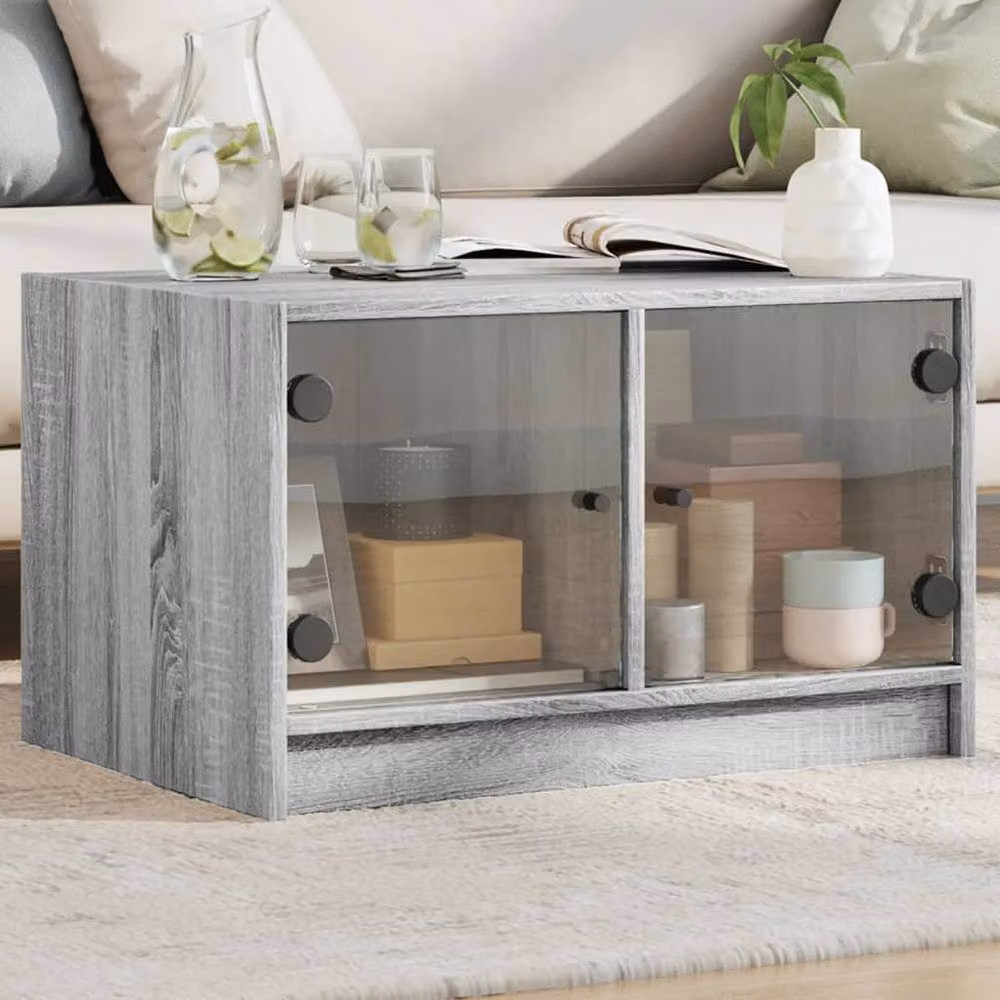 Berkfield Home Grey Sonoma Coffee Table with Glass Doors W: 68 cm, D: 50 cm, H: 42 cm – 1