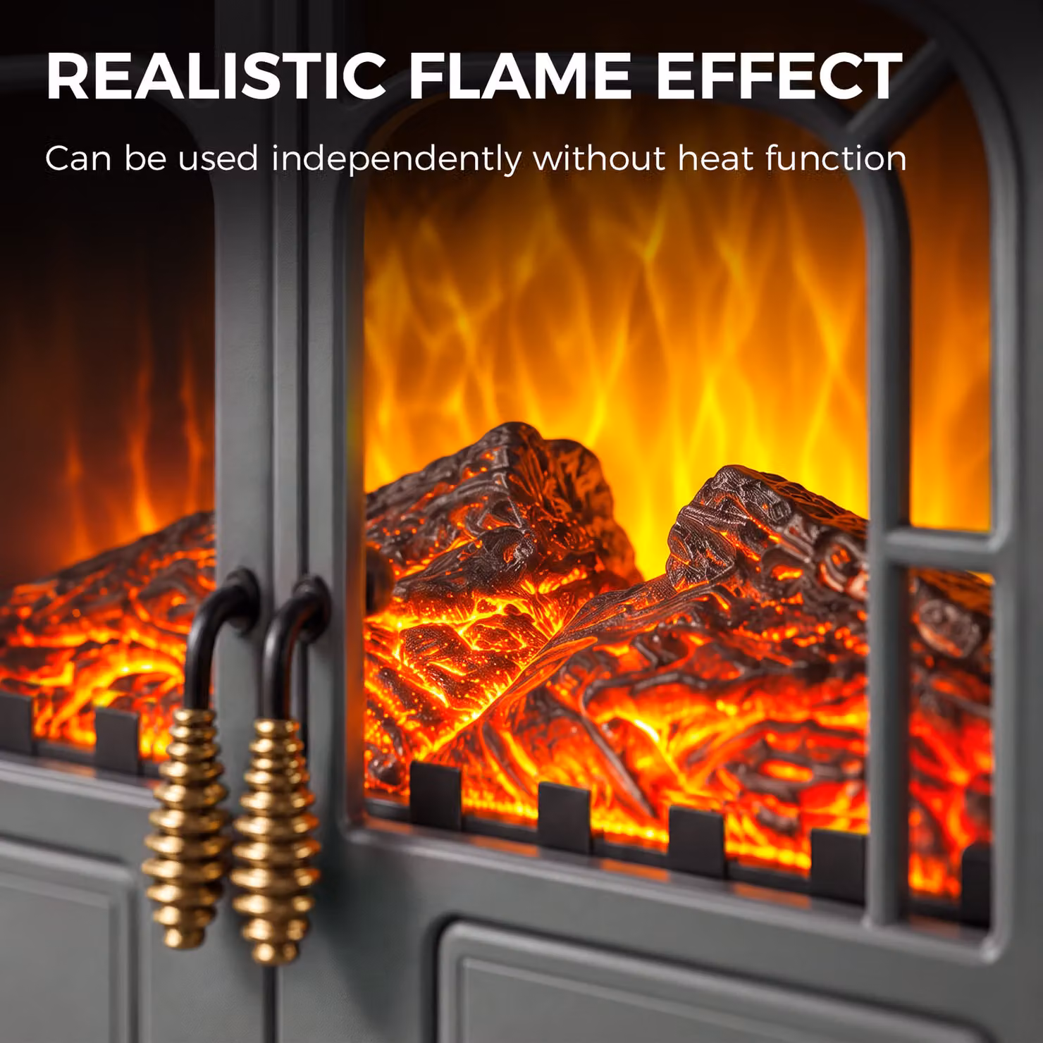HOMCOM Freestanding Electric Fireplace Stove Heater with LED Flame Effect in Grey – 4