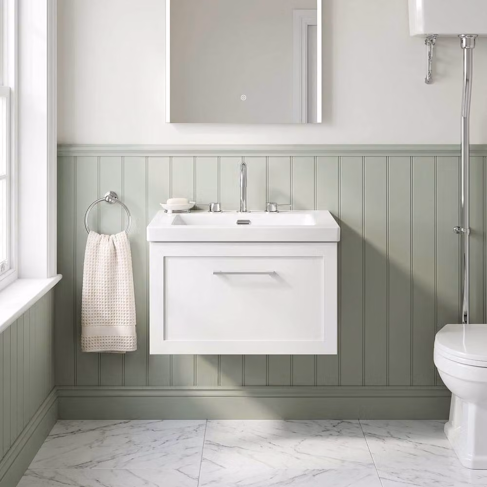 Balterley Stonnall Traditional Wall Hung 1 Drawer Vanity Unit with 3 Tap Hole Fireclay Basin, Matt White, W: 60 cm – 2