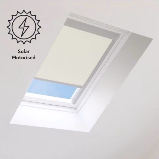 Bloc Blinds Solar Powered Blackout Blind for Velux Roof Windows, Cream in Silver