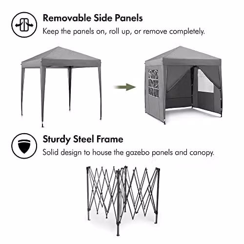 VonHaus Grey Pop Up Garden Gazebo with UPF 50 Protection and Steel Frame, W/D/H: 200 x 200 x 231 cm – 3