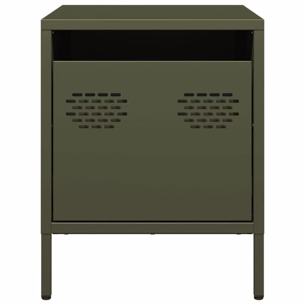 Berkfield Home Set of 2 Industrial Metal Bedside Cabinets in Matt Olive Green, W: 35 cm, D: 39 cm, H: 43.5 cm – 4