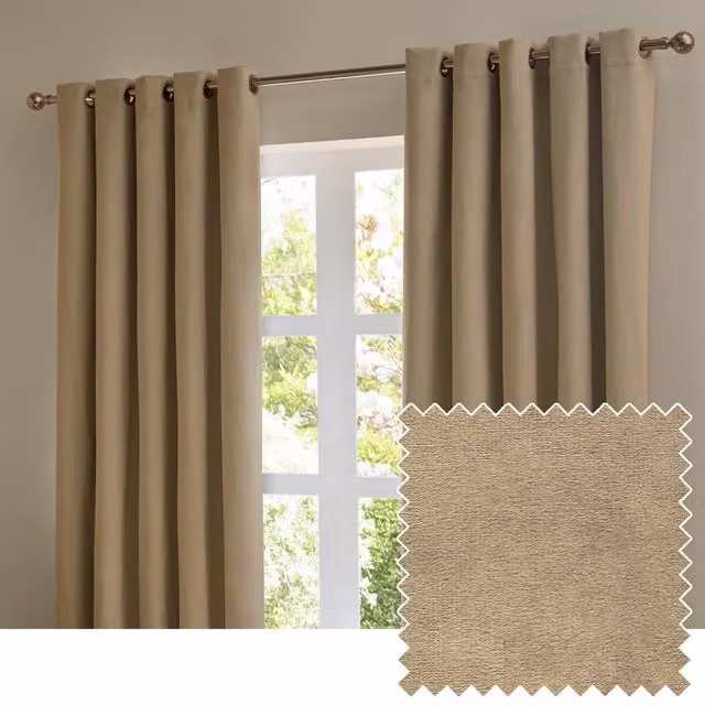 Furn Brown Velvet Room Darkening Eyelet Curtain Pair, Width: 168 cm, Drop: 229 cm – 1