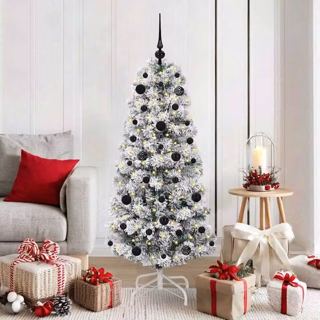 Berkfield Home Artificial Hinged Christmas Tree in Green and White, Height: 150 cm – 1