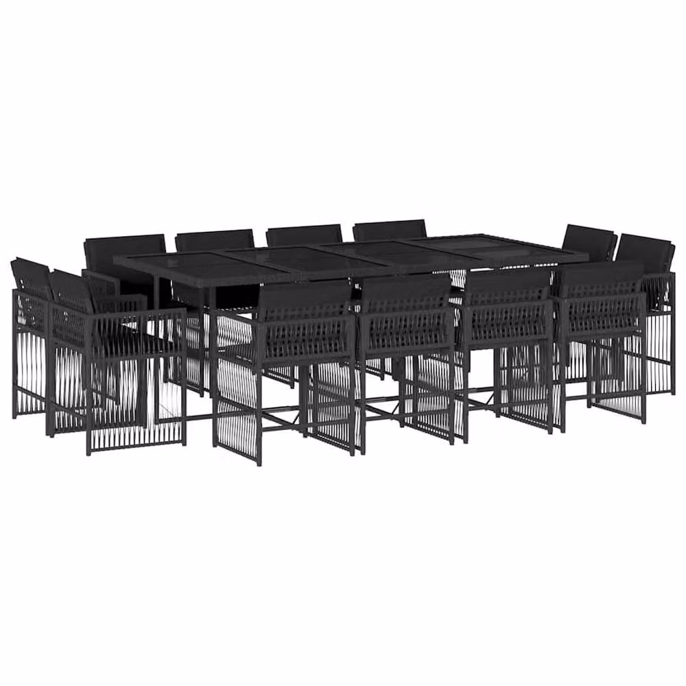 Berkfield Home 13 Piece Black Poly Rattan Garden Dining Set with Cushions and Glass Tabletop – 2