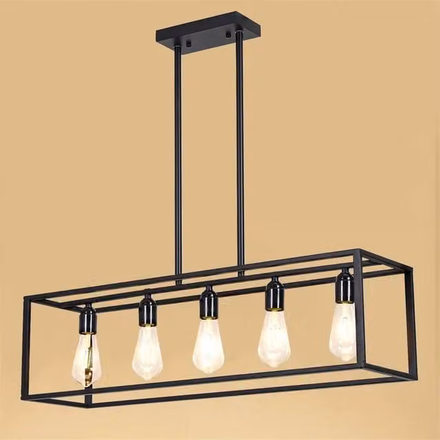 NESTLUNE Farmhouse Chandelier Matte Black Metal Industrial Hanging Lamp