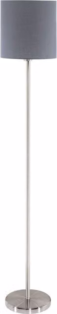 Loops Floor Lamp with Satin Nickel Metal Base and Grey Fabric Shade featuring Pedal Switch, E27 1x60W