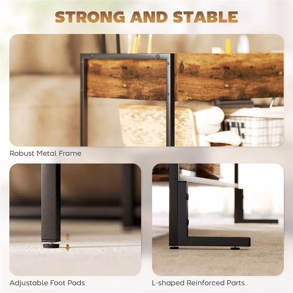 Nordara Industrial Lift Top Coffee Table in Brown with Metal X-Frame Design – 5