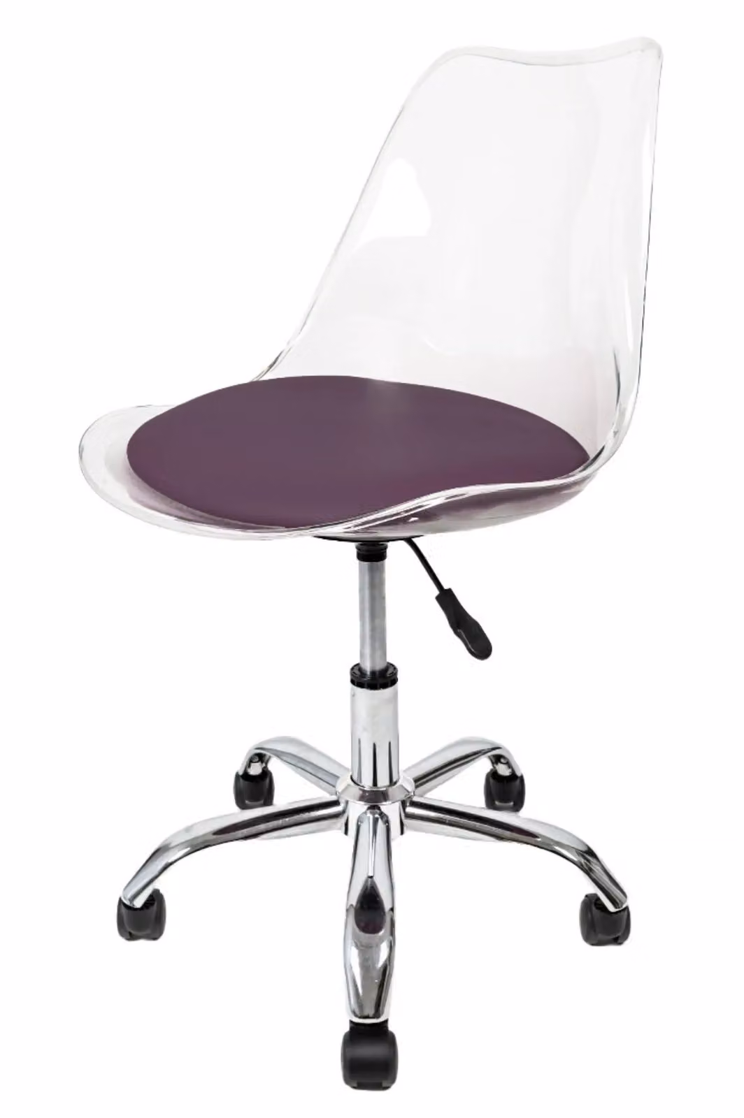 Fusion Living Soho Clear Plastic Dining Chair with Swivel Base in Aubergine – 2
