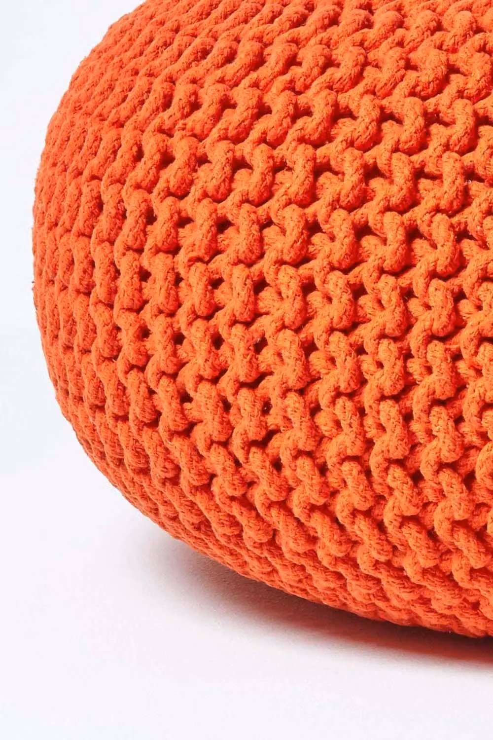 Homescapes Large Round Cotton Knitted Pouffe Footstool in Orange – 3