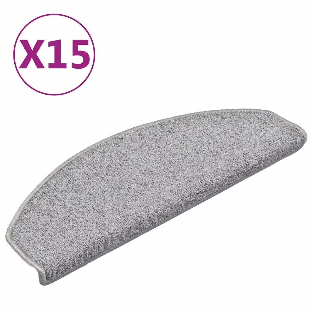 Berkfield Home Self-Adhesive Carpet Stair Treads, 15 Pieces, Light Grey, W: 65 cm, D: 24 cm, H: 4 cm – 2