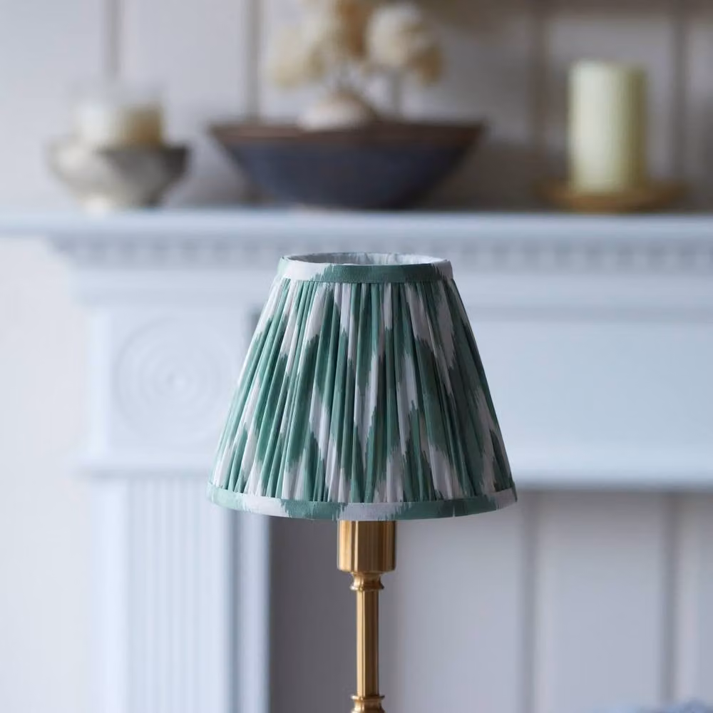 Netlighting Burley Rechargeable LED Table Lamp with Green Fabric Zigzag Shade and Gold Brass Base – 3