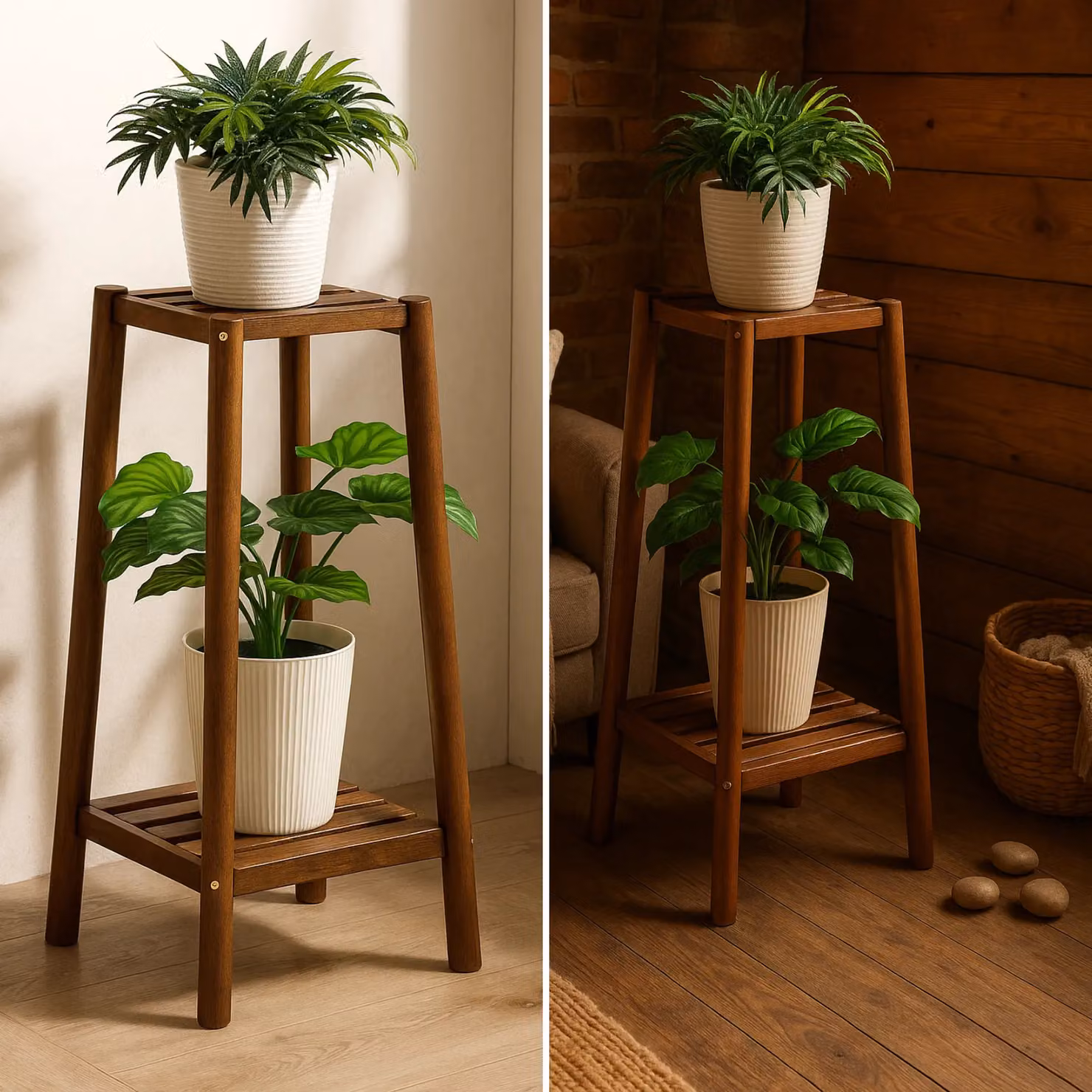 Rafaelo Mobilia 2 Tier Wooden Indoor Outdoor Plant Stand in Brown – 3