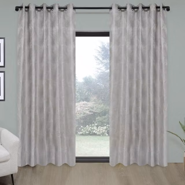 Divante Phoenix Graphic Eyelet Curtain Panel in Silver, W: 168 cm, H: 137 cm
